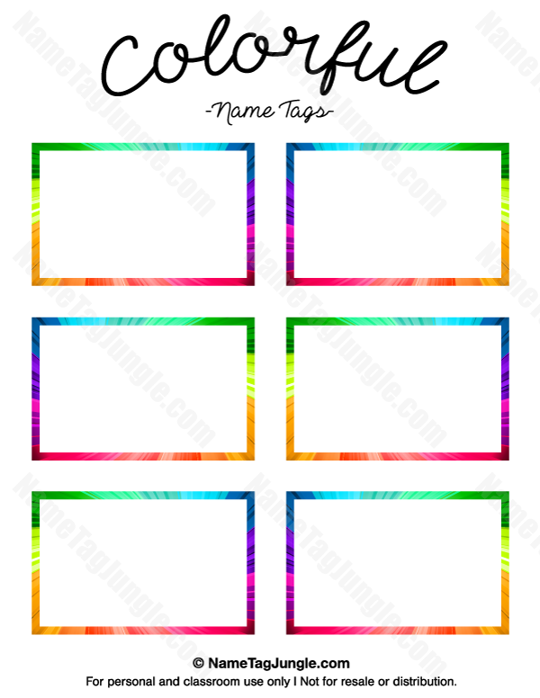 Free Printable Colorful Name Tags The Template Can Also Be Used For Creating Items Like Labels Printable Label Templates Name Tag Templates Tag Template Free