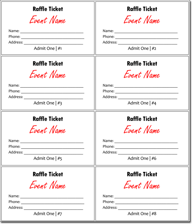 20 Free Raffle Ticket Templates With Automate Ticket Numbering Raffle Ticket Template Free Raffle Tickets Template Ticket Template Free