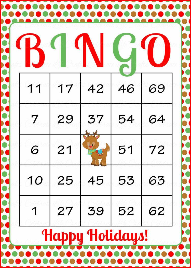 Christmas Bingo Cards Printable Download Prefilled Christmas Party Games Polka Dot Reindeer Ch3002 Bingo Cards Printable Valentine Bingo Cards Christmas Bingo Cards