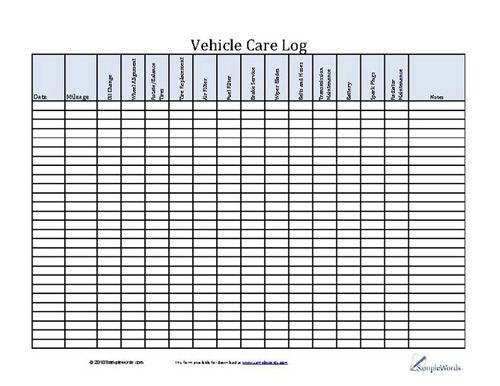 Vehicle Care Log Printable Pdf Form For Car Maintenance Vehicle Care Vehicle Maintenance Log Car Maintenance