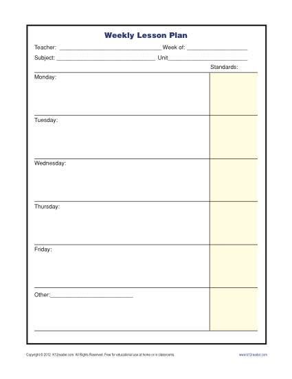 Weekly Lesson Plan Template With Standards Elementary Elementary Lesson Plan Template Weekly Lesson Plan Template Teacher Lesson Plans Template