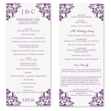 Ceremony Wedding Program Template Nadine Plum By Diyweddingtemplates 8 00 Wedding Program Template Free Wedding Programs Template Creative Wedding Programs