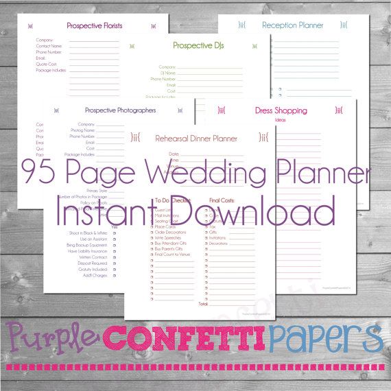 Printable Wedding Planner 95 Pages Instant Download Kit Colorful Bride Groom Wedding Planning Bridesmaid Planner Wedding Party Wedding Planning Binder Wedding Planner Kit Wedding Planner Printables