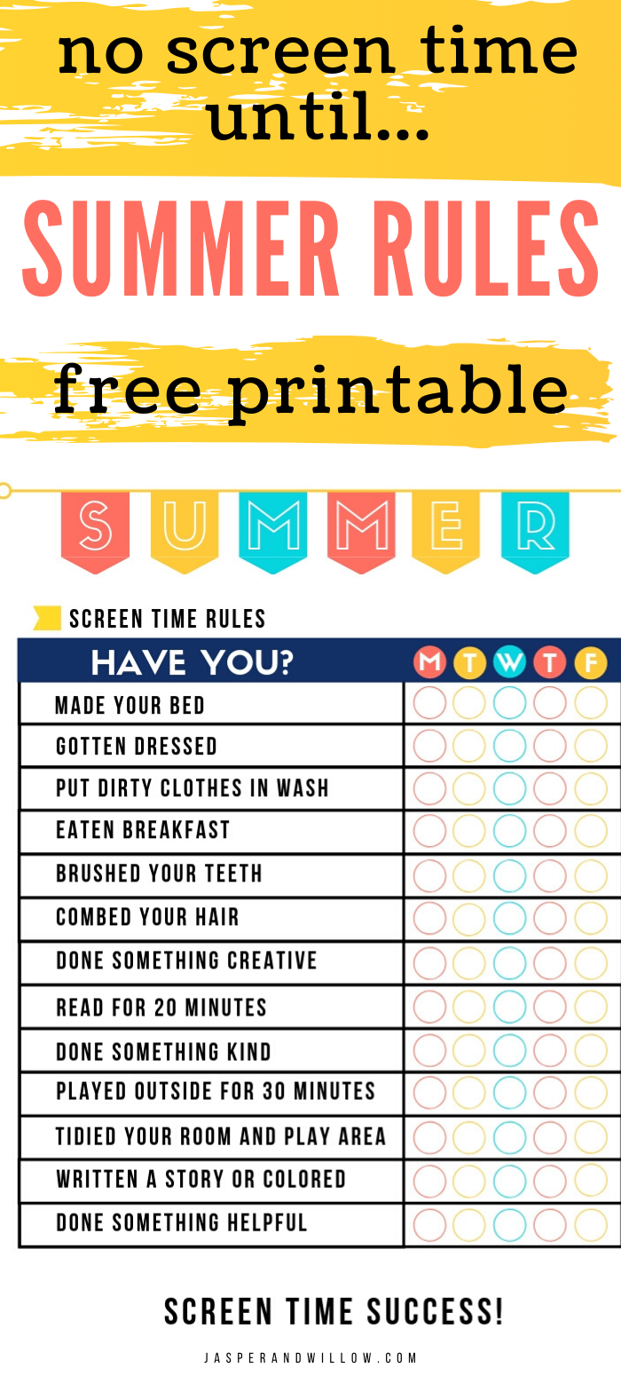 Summer Rules Checklist Template No Screen Time Until Printable Summer Rules Summer Fun For Kids Kids Summer Schedule