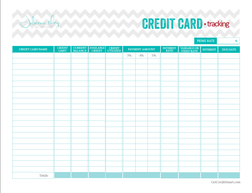 Perfect Free Credit Card Tracking Printable From Get Credit Smart Credit Card Tracker Credit Card Payment Tracker Free Credit Card