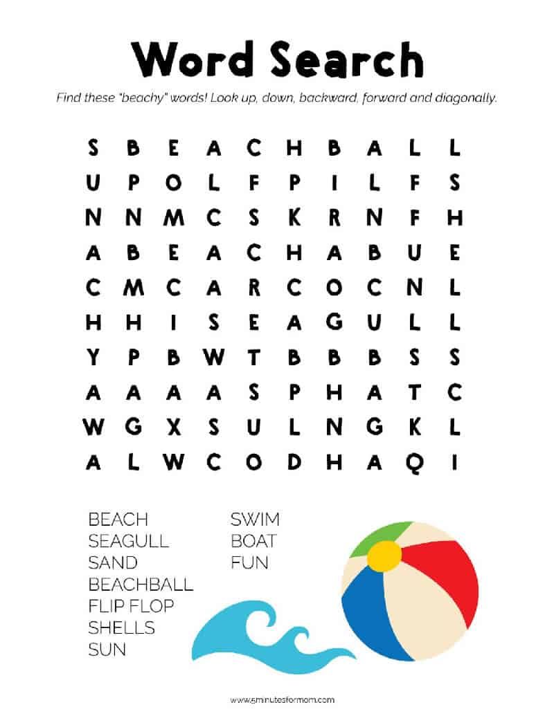 Summer Word Search Puzzles For Kids 5 Minutes For Mom Word Puzzles For Kids Summer Words Printable Puzzles For Kids