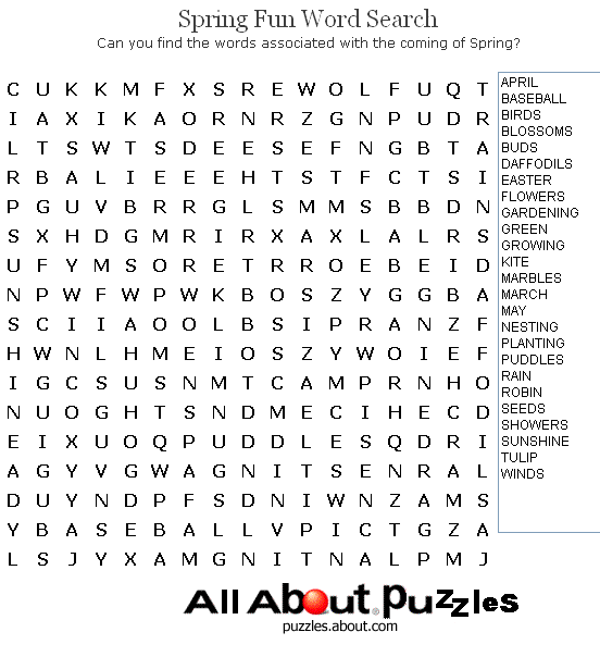 Word Search Puzzles Spring Words Word Find Word Search Printables