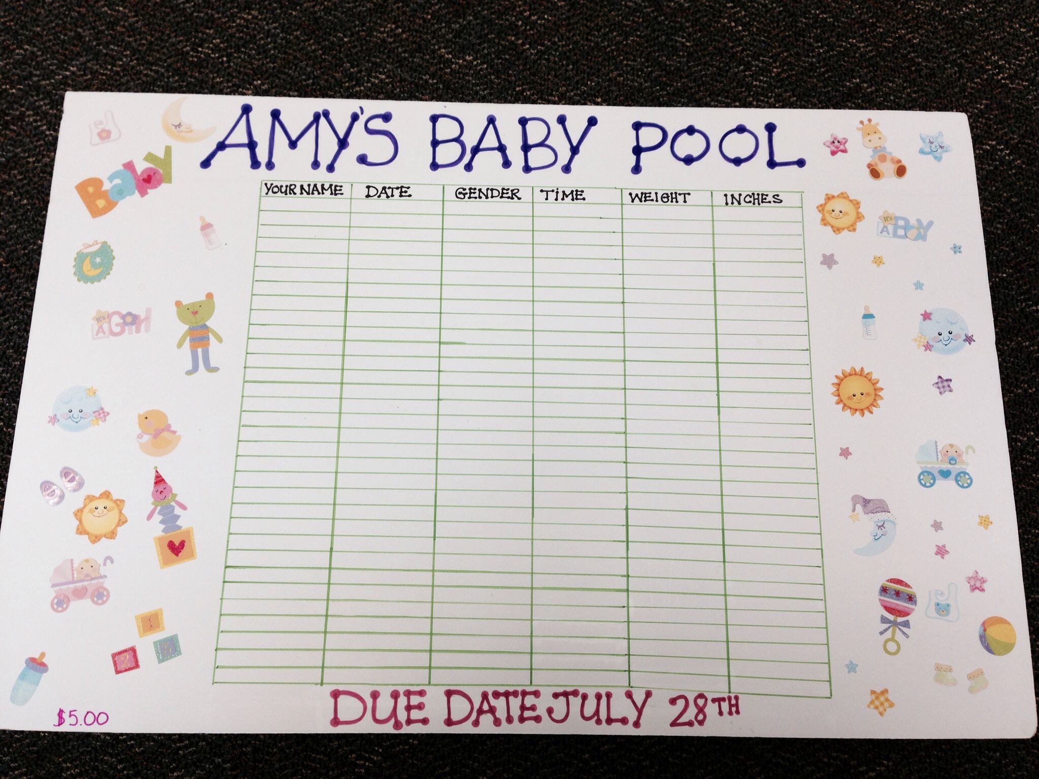 Office Baby Due Date Pool Template Baby Due Date Baby Pool Baby Due Date Calendar