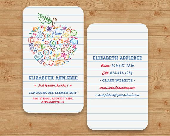 Colorful Teachers Apple Business Card Apple School Elementary Tutor Substitute Substitute Teacher Business Cards Teacher Business Cards Teaching Business
