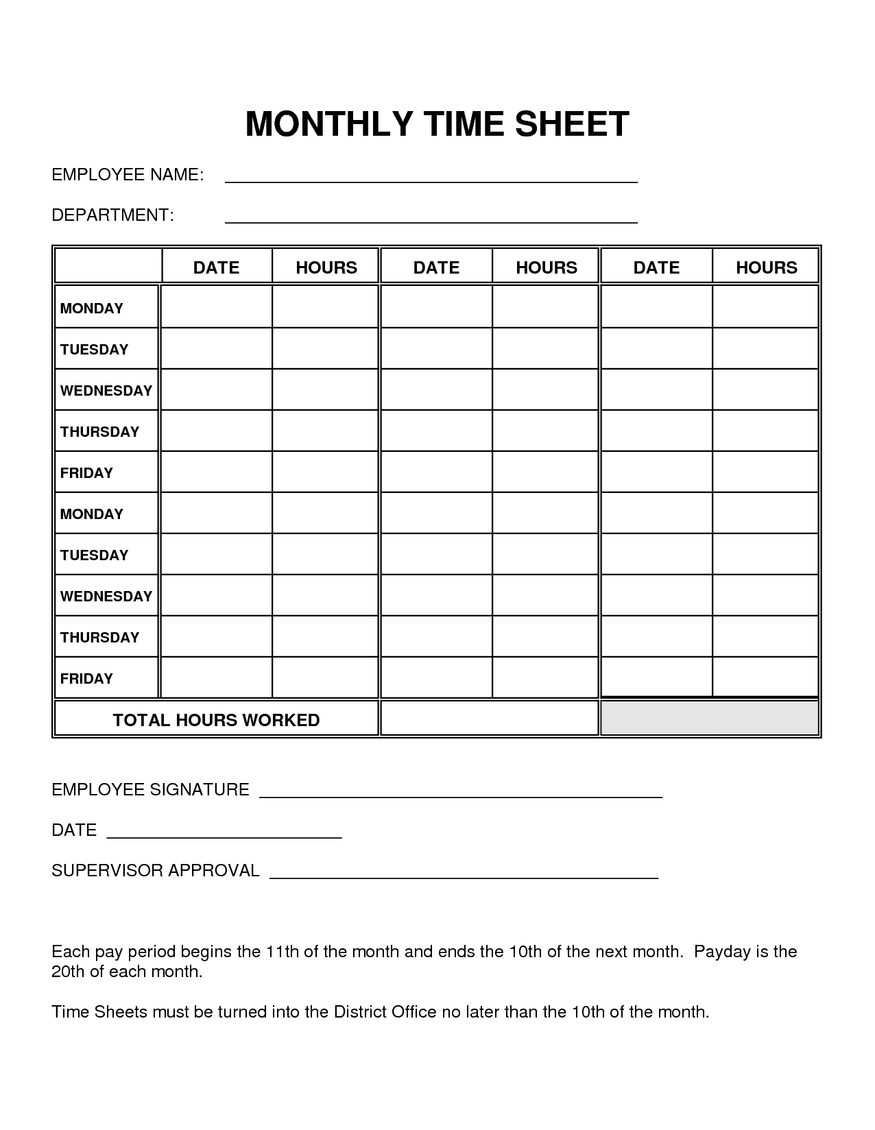 Blank Monthly Time Sheet Templates Time Sheet Printable Worksheet Template Templates Printable Free