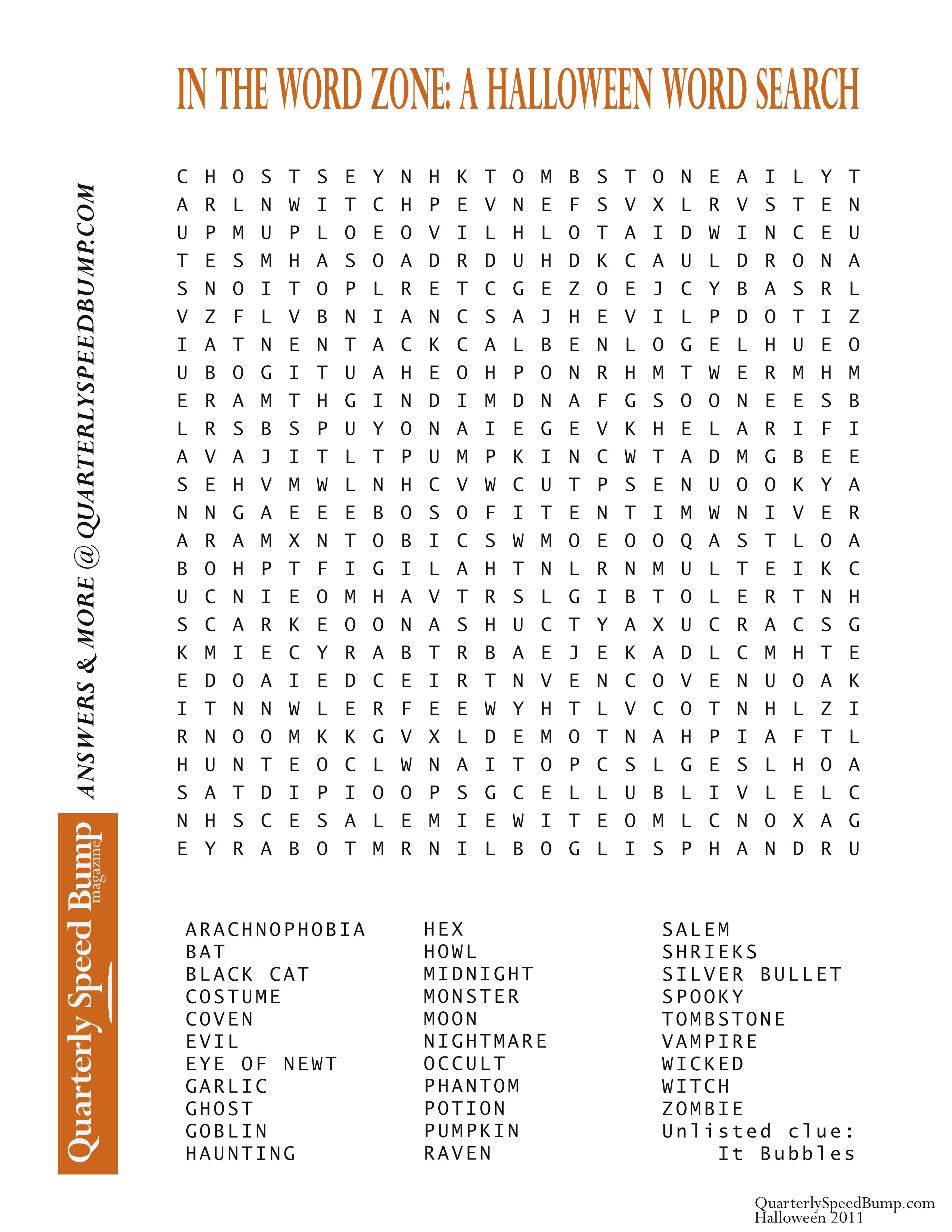 October 2011 Quarterly Speed Bump Magazine Halloween Words Halloween Word Search Halloween Worksheets