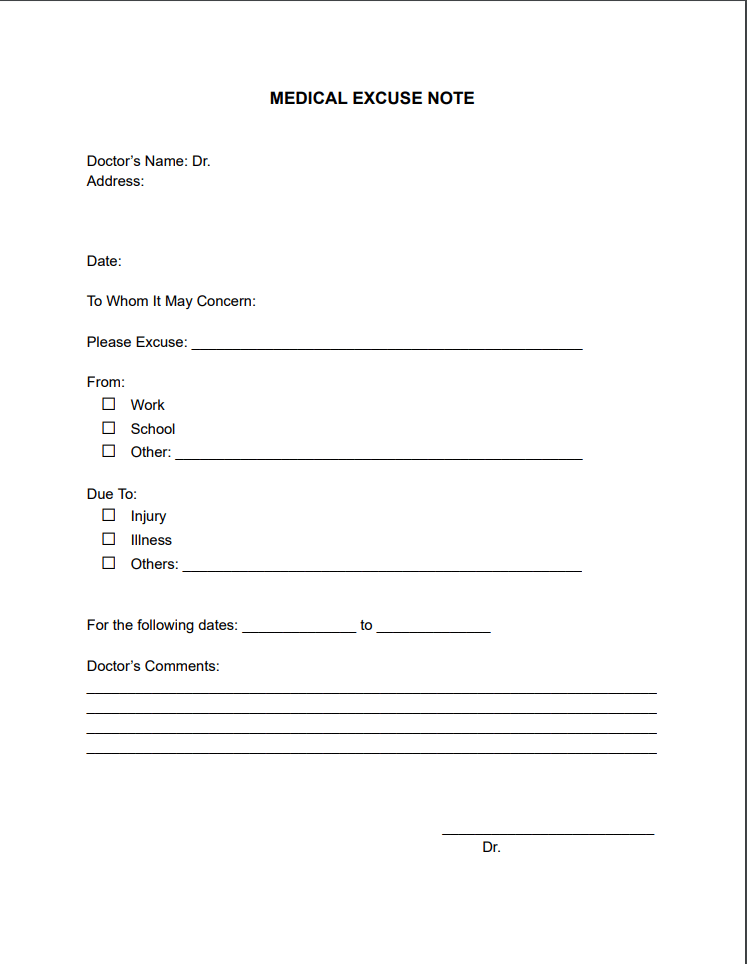 Free Doctors Note Template For Work School In Pdf Word Doctors Note Template Doctors Note Notes Template