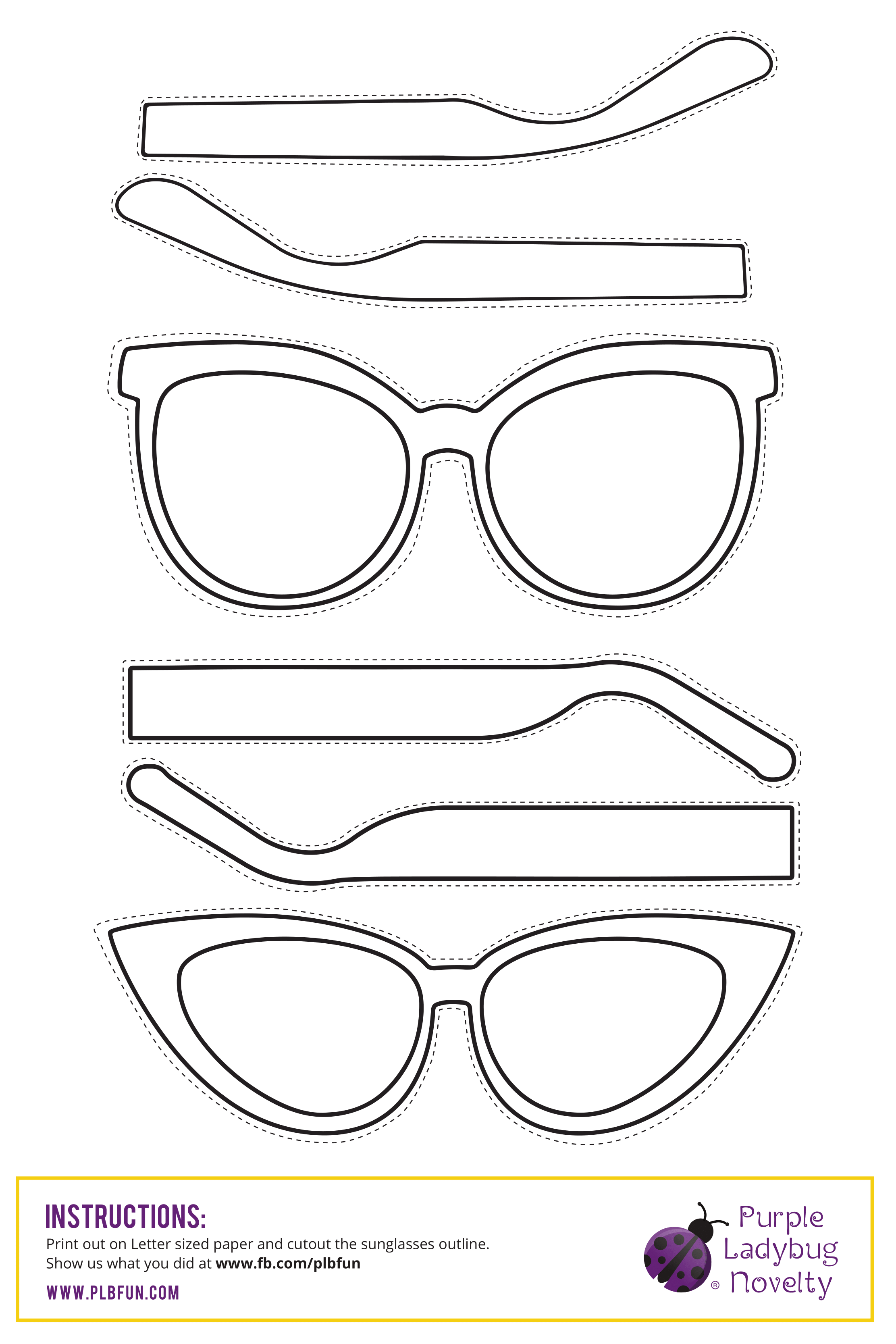 Free Printable Sunglasses Day Diy Glasses Purple Ladybugs Templates Printable Free