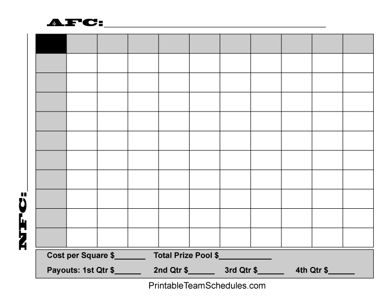 Superbowl Squares Super Bowl Pool Football Squares Template