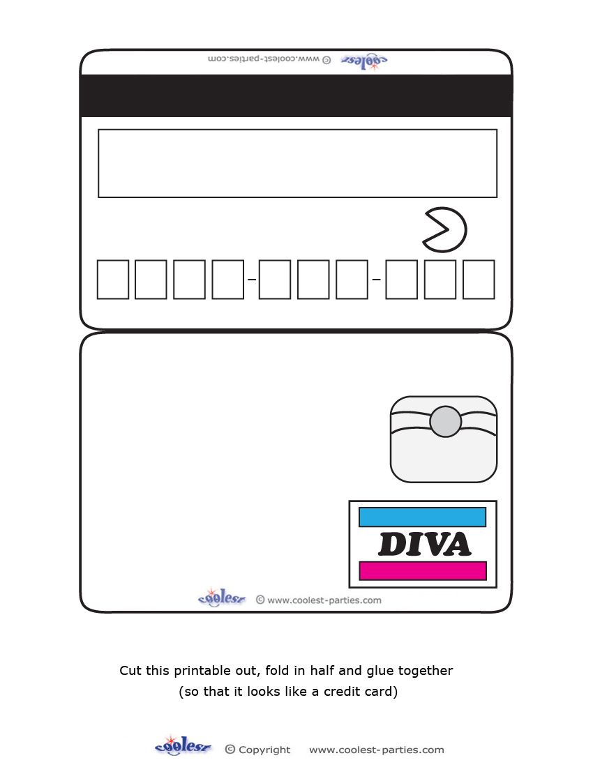 Blank Printable Diva Credit Card Invitations Kids Credit Card Credit Card Design Card Templates Printable