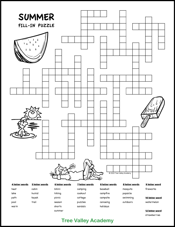 Summer Fill In Puzzles For Kids In 2021 Word Puzzles For Kids Fill In Puzzles Printable Puzzles For Kids