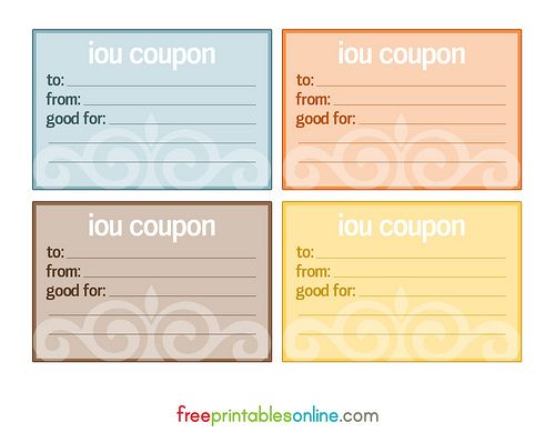 Multi Colored Flourish Printable Iou Cards Free Printables Online Coupon Template Free Coupon Template Holiday Vouchers