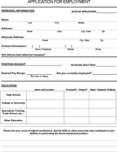 Job Application Form Pdf Download For Employers Job Application Form Employment Application Printable Job Applications