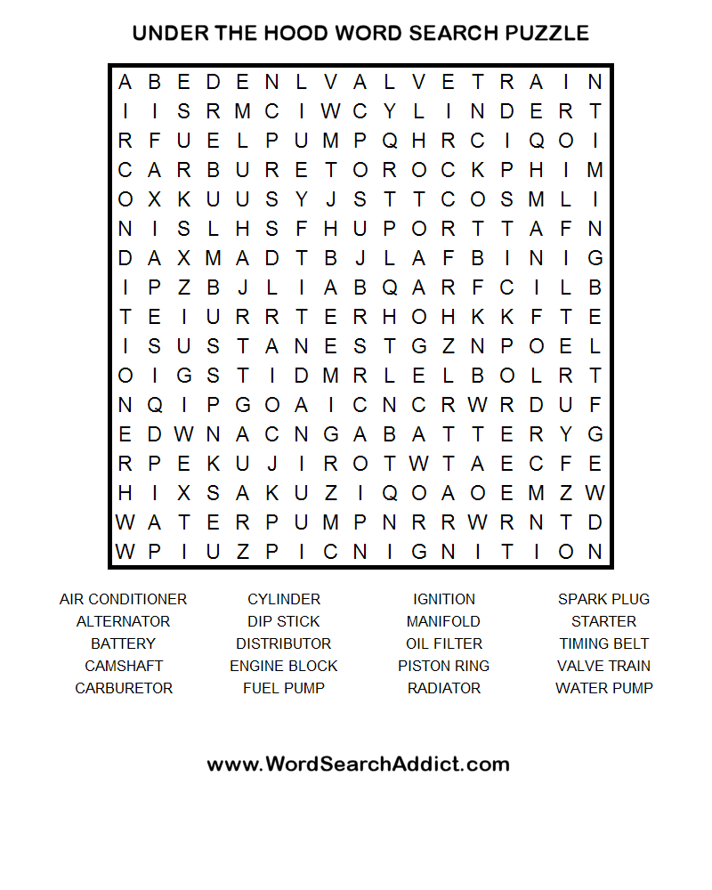 Under The Hood Printable Word Search Puzzle Word Search Puzzles Printables Word Search Puzzle Word Search Puzzles