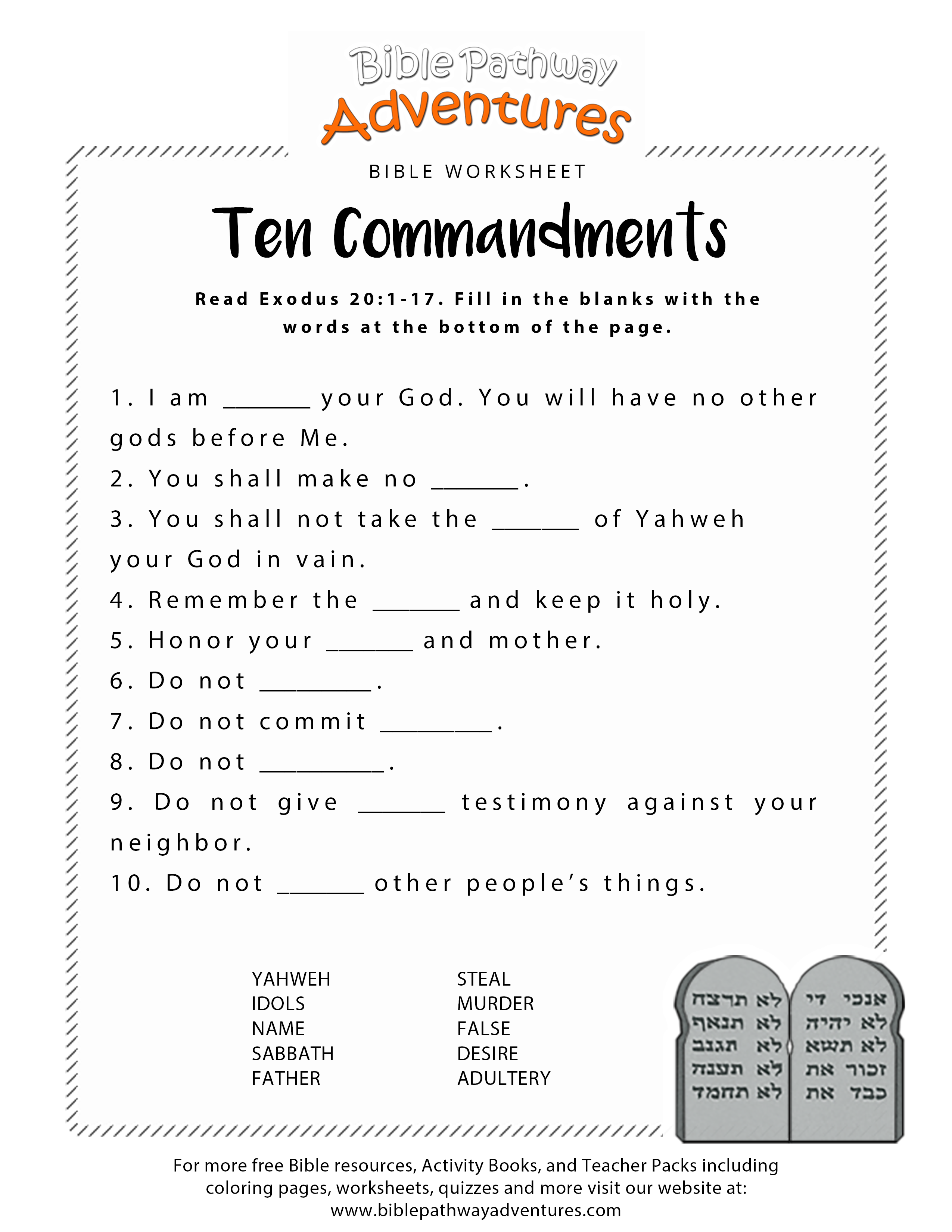 Ten Commandments Worksheet Printable Bible Activities Bible Study Worksheet Bible Lessons For Kids