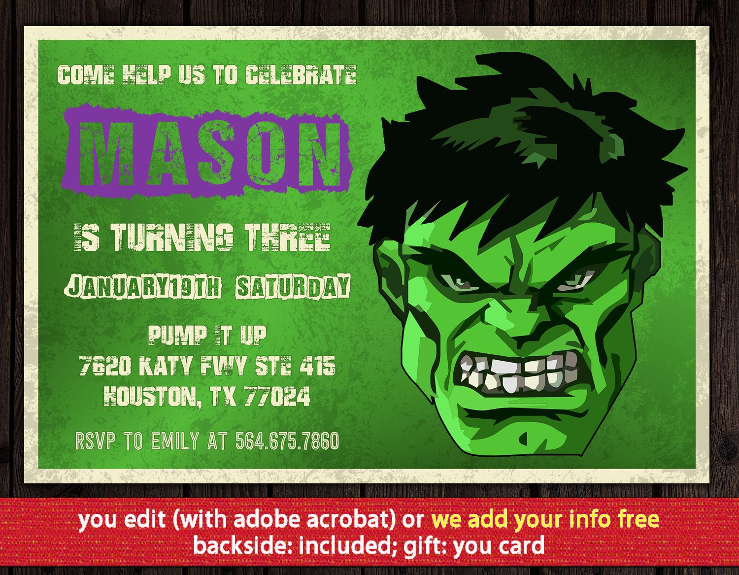 Hulk Invitation Free Thank You Card Hulk Birthday Invitation Instant Download Hulk Party Invite S Hulk Birthday Superhero Invitations Free Thank You Cards