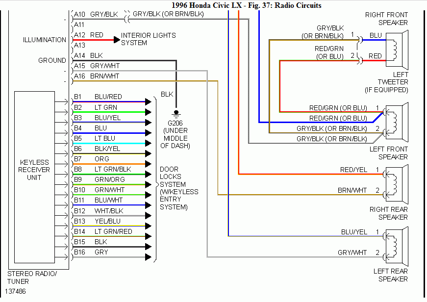 Honda Car Radio Stereo Audio Wiring Diagram Autoradio Connector Wire Installation Schematic Schema Esquema De Conexiones Stecker Kone Honda Civic Honda Diagram