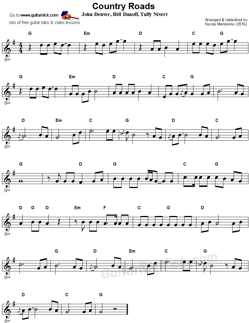 Take Me Home Country Roads Easy Guitar Sheet Music Easy Guitar Songs Guitar Lessons For Kids Guitar Songs For Beginners
