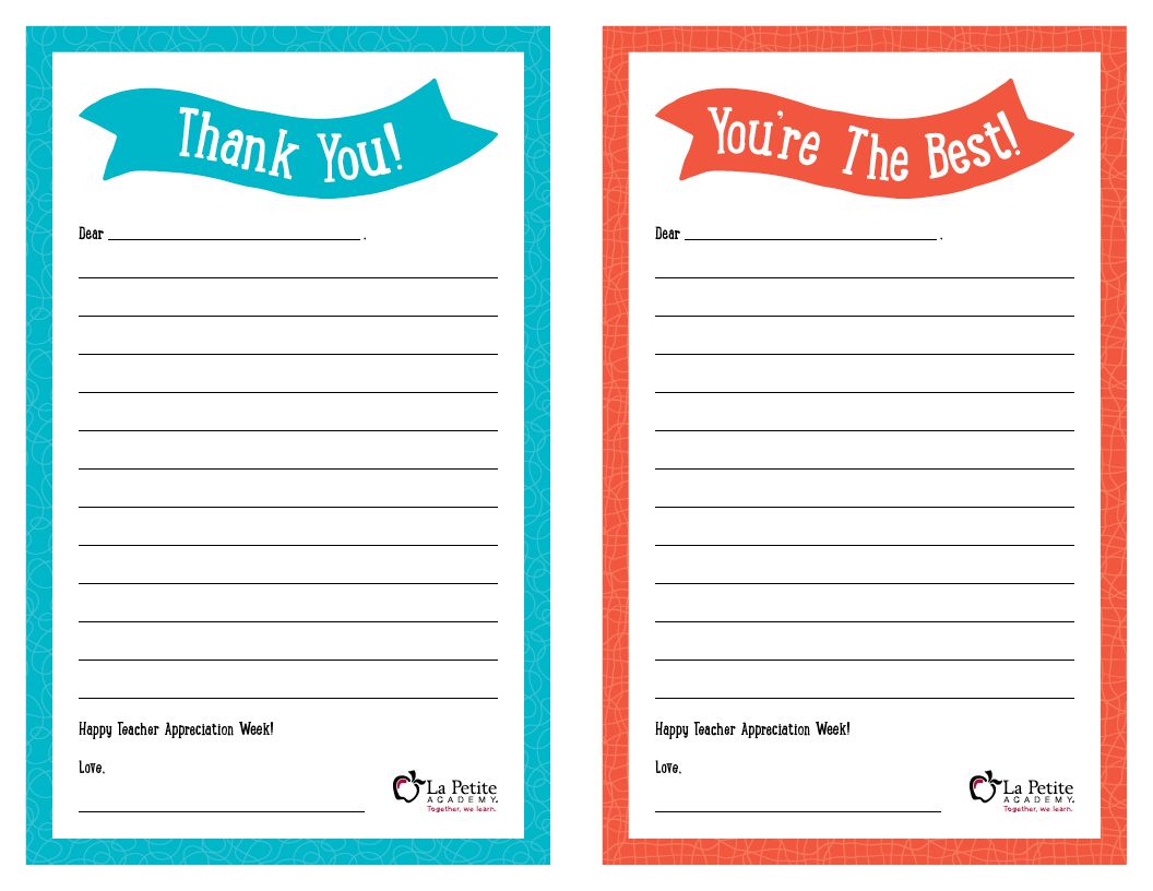 Teacher Appreciation Week Free Printable Printable Thank You Notes Thank You Note Template Teacher Thank You Notes