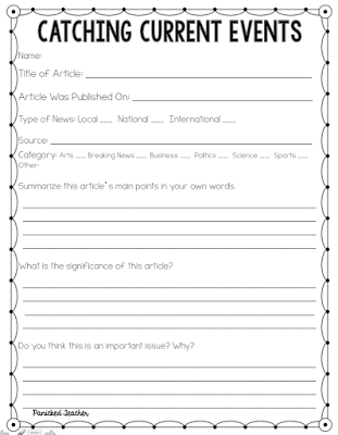 Panicked Teacher Social Studies Middle School Teacher S Blog Current Events Worksheet