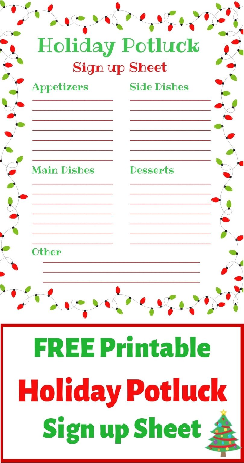 Holiday Potluck Sign Up Sheet Christmas Potluck Thanksgiving Potluck Holiday Party Sign