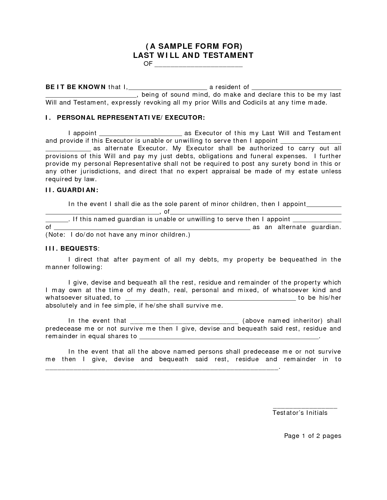 Last Will And Testament Sample Form Free Printable Documents Last Will And Testament Will And Testament Estate Planning Checklist