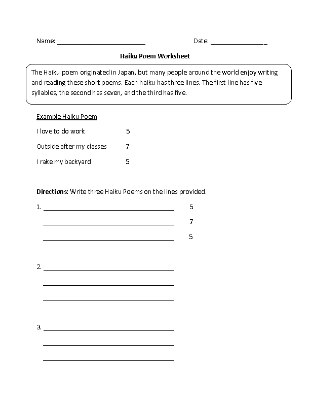 Englishlinx Com Poetry Worksheets Poetry Worksheets Haiku Poems Poetry Lessons