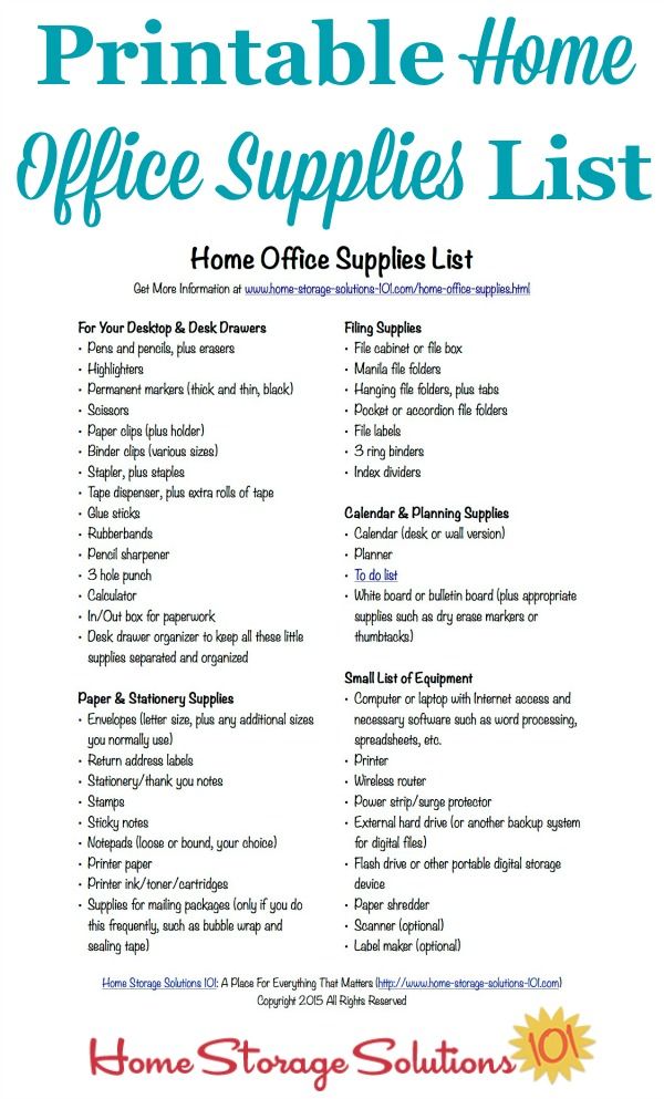 Free Printable Home Office Supplies List Office Supplies List Home Office Storage Office Supplies Checklist