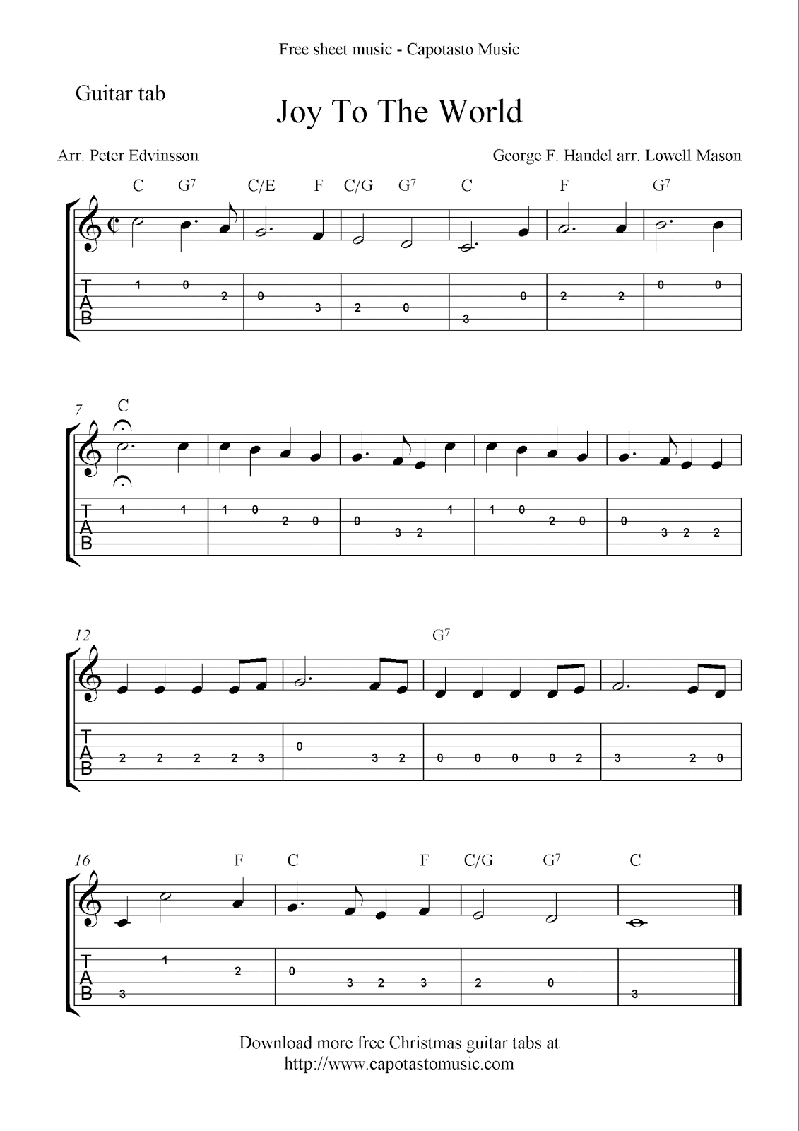 Free Printable Sheet Music Joy To The World Free Christmas Guitar Sheet Music And Tablature Guitar Sheet Music Sheet Music Guitar Songs For Beginners