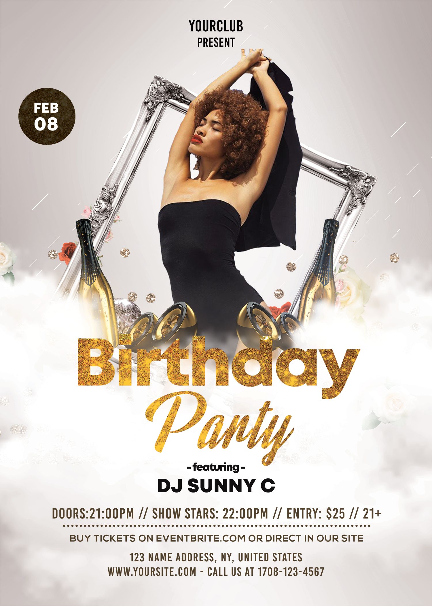 Birthday Party Free White Gold Psd Flyer Template Pixelsdesign Birthday Flyer Free Flyer Templates Psd Flyer Templates
