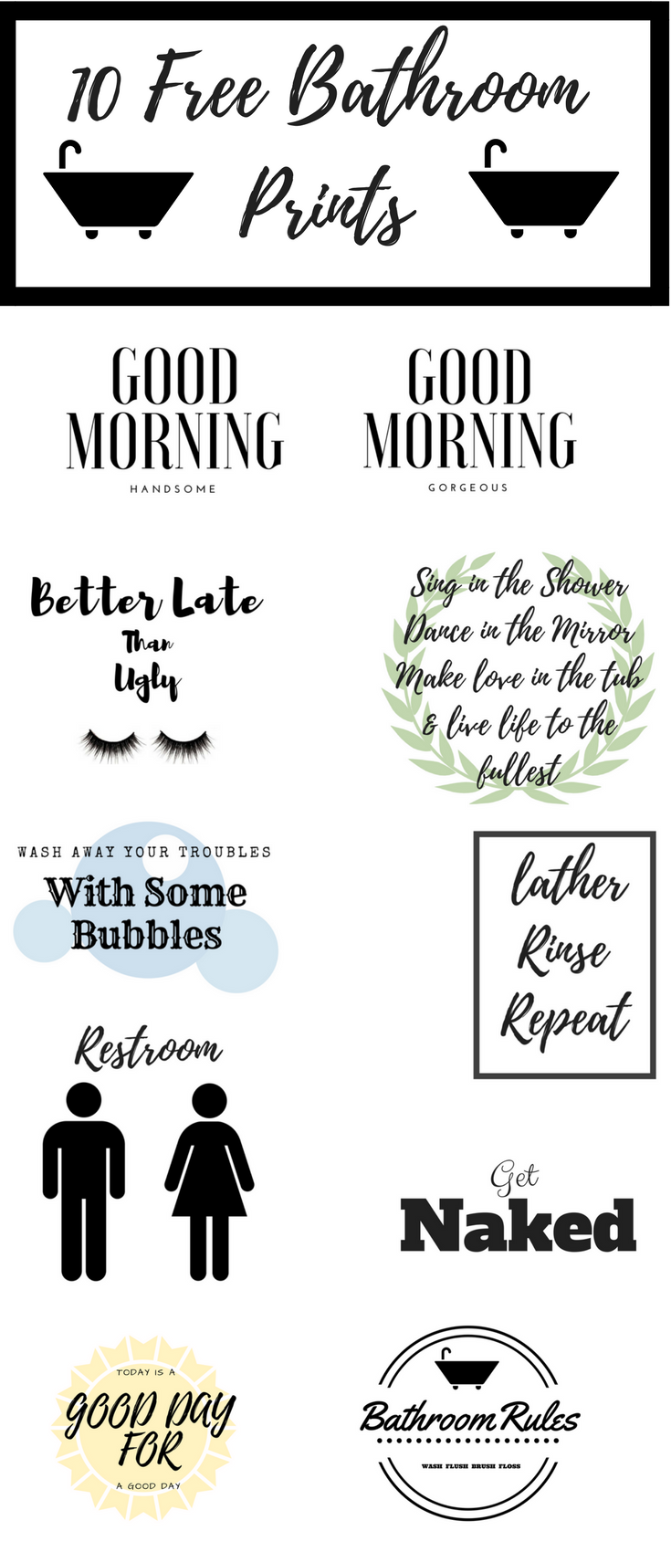 10 Free Bathroom Printables Diy Bathroom Decor Bathroom Prints Handmade Home Decor