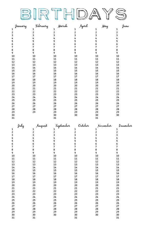 Free Fillable Pdf Birthday Calendar Fill And Print Family Birthday Calendar Birthday Calendar Family Birthdays