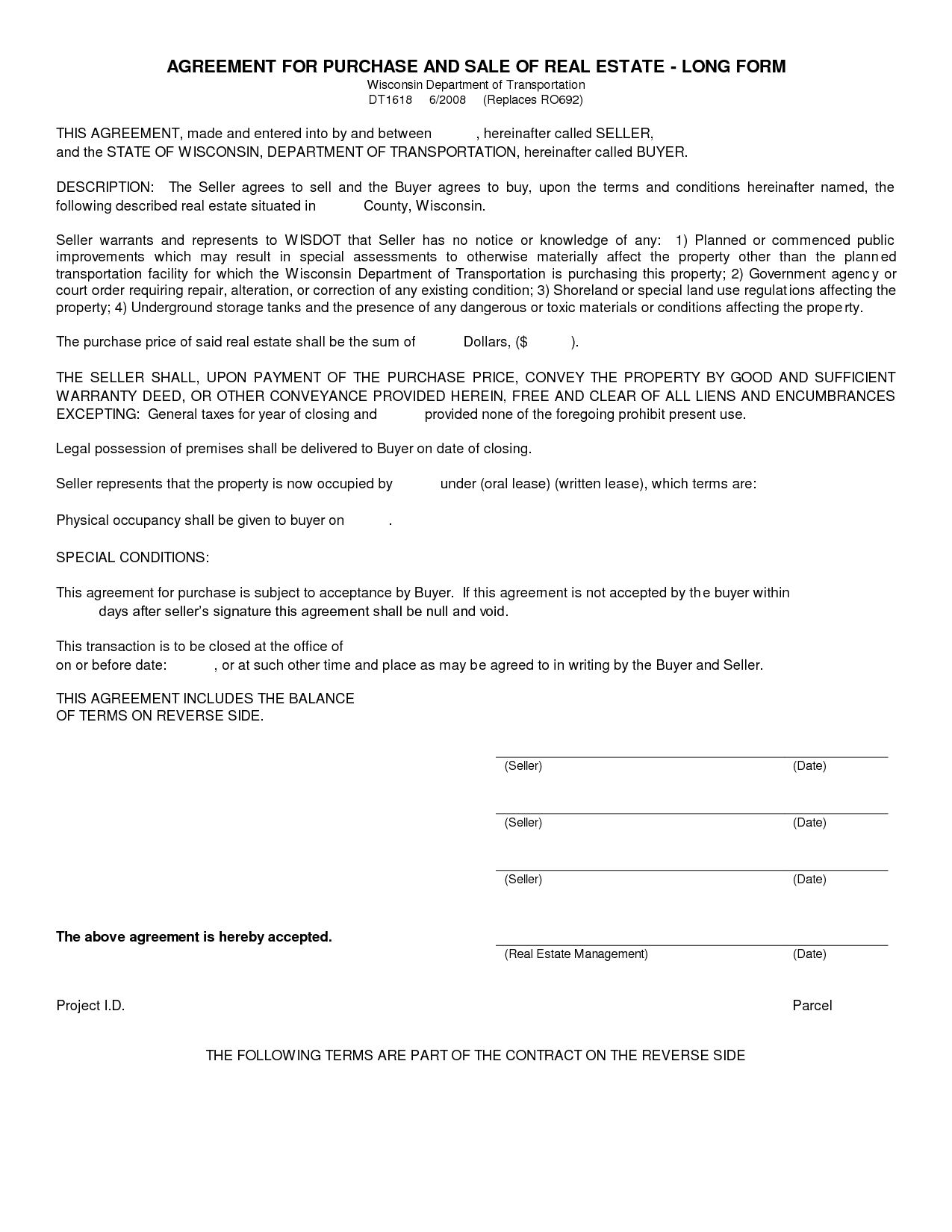 Agreement To Purchase Real Estate Form Free Free Printable Documents Real Estate Contract Purchase Agreement Contract Template