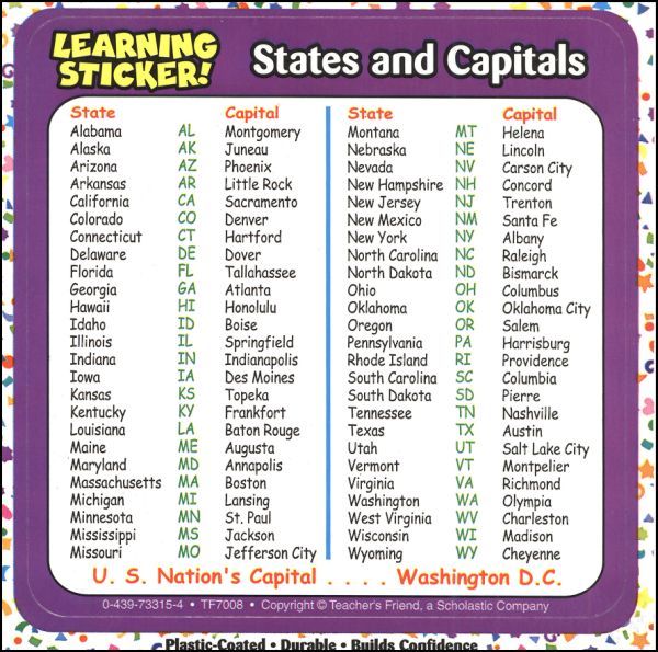 The 50 States Capitals List 50 States And Capitals List States And Capitals Learning States State Capitals List