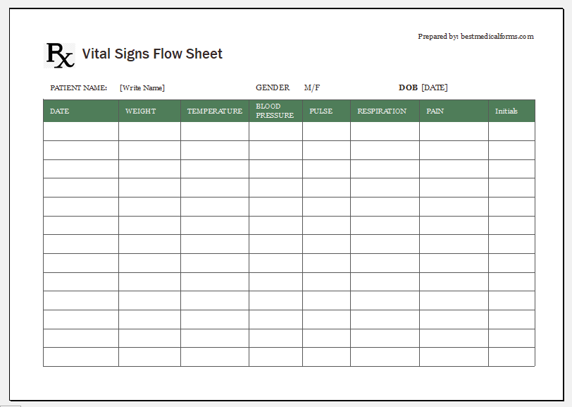 Daily Weekly Monthly Vital Signs Sheet Printable Medical Forms Letters Sheets Flow Sheet Vital Signs Vital Signs Chart