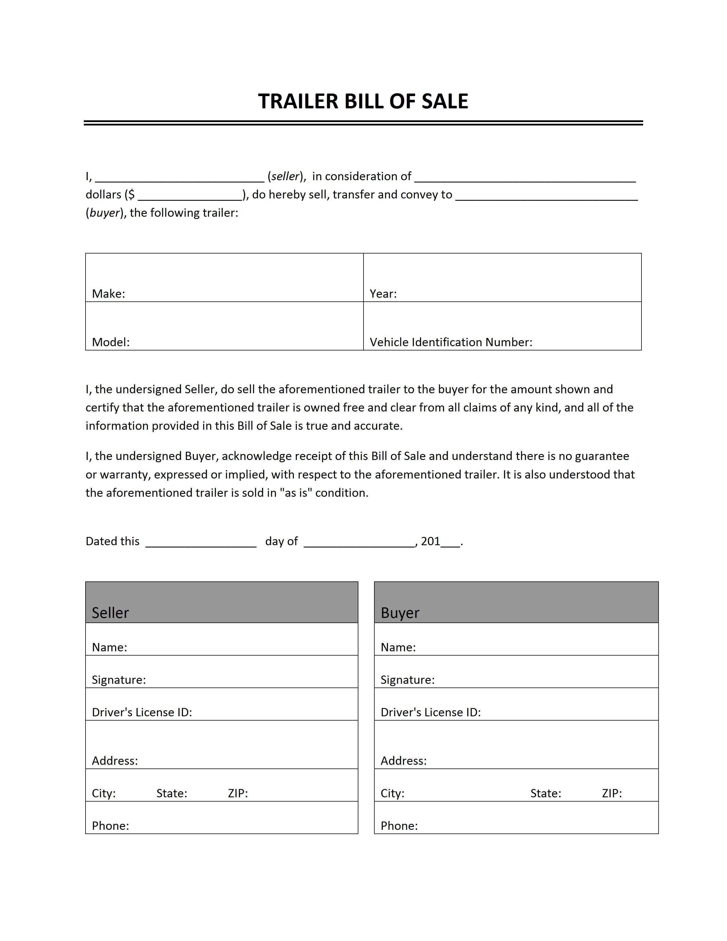 Free Printable Printable Bill Of Sale For Travel Trailer Form Generic Sample Printable Legal Forms Bill Of Sale Template Receipt Template Invoice Template