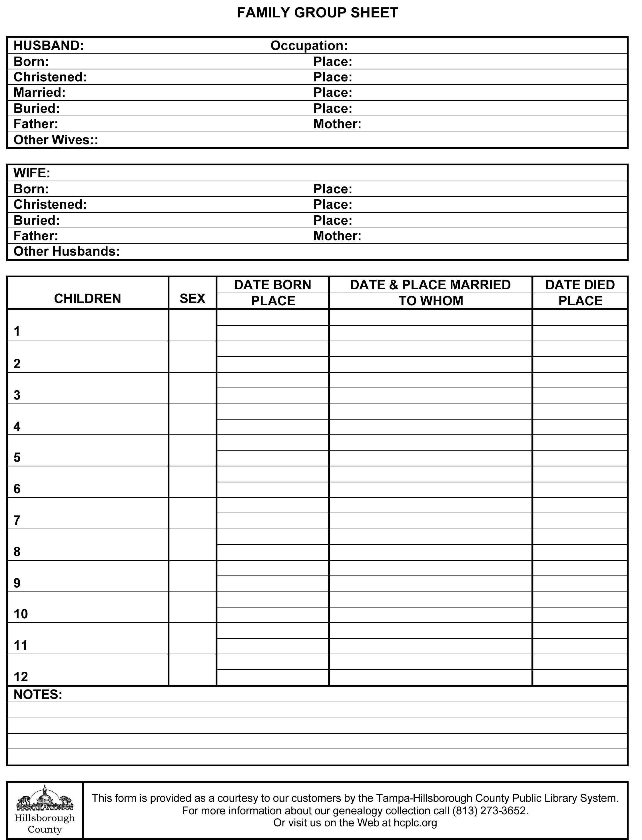 Family Group Sheet Compile Information About An Ancestor And His Her Family On One Worksheet Family Tree Chart Family Tree Genealogy Family Tree Template
