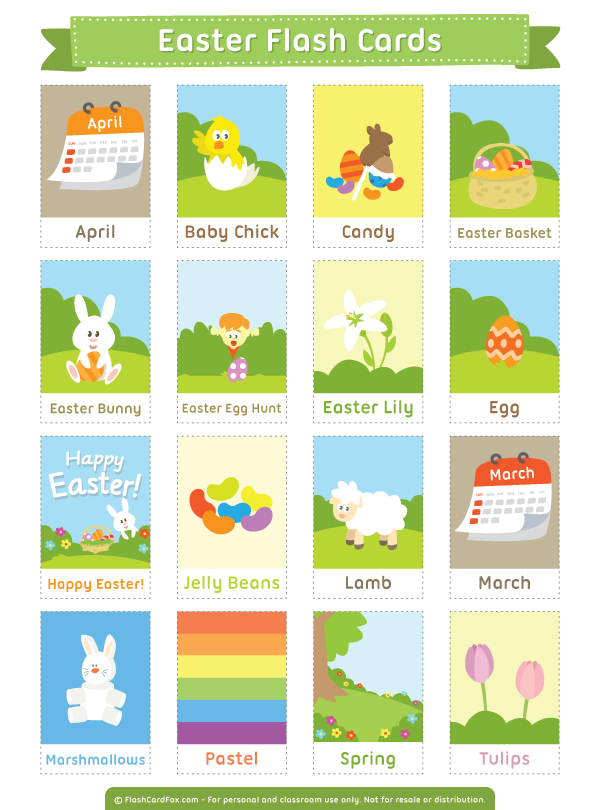 Free Printable Easter Flash Cards Download Them In Pdf Format At Http Flashcardfox Com Download E Flashcards Preschool Flash Cards Learning English For Kids