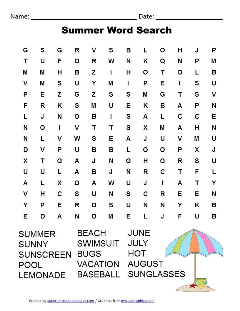 Summer Word Search Free Printable For Kids Learning Ideas For Parents Summer Words Kids Word Search Summer Printables