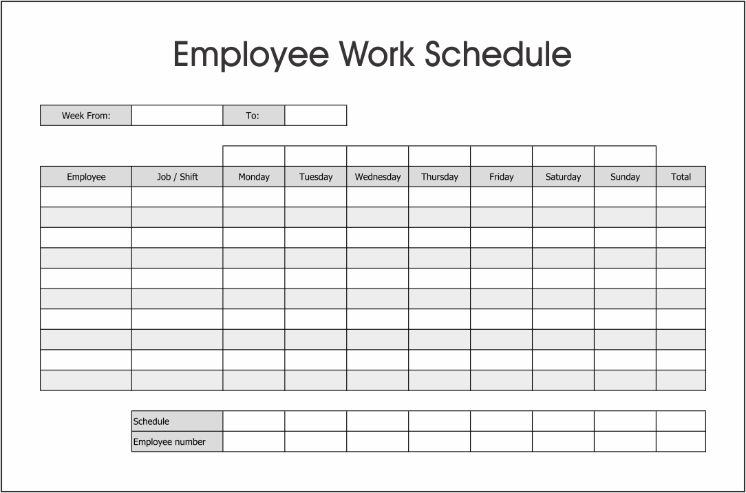Printable Employee Work Schedule Template In 2020 Schedule Template Work Schedule Cleaning Schedule Templates