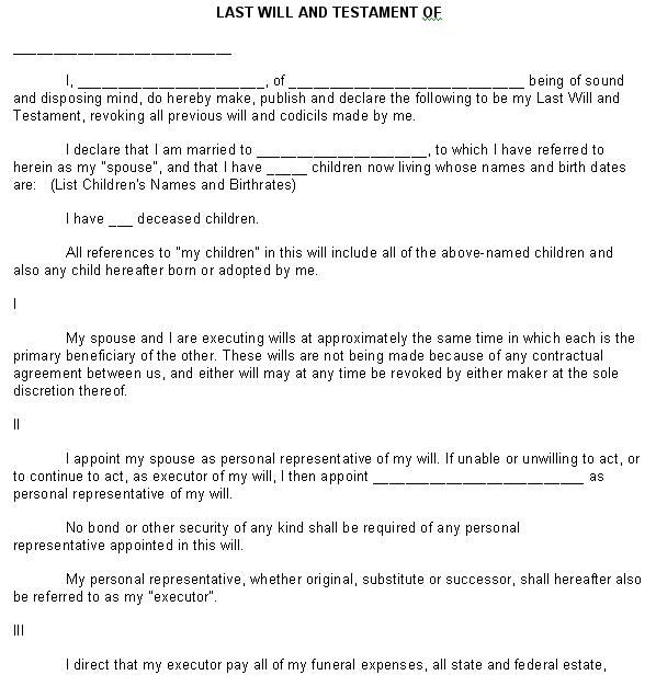 Printable Sample Last Will And Testament Form Will And Testament Last Will And Testament Living Will Template