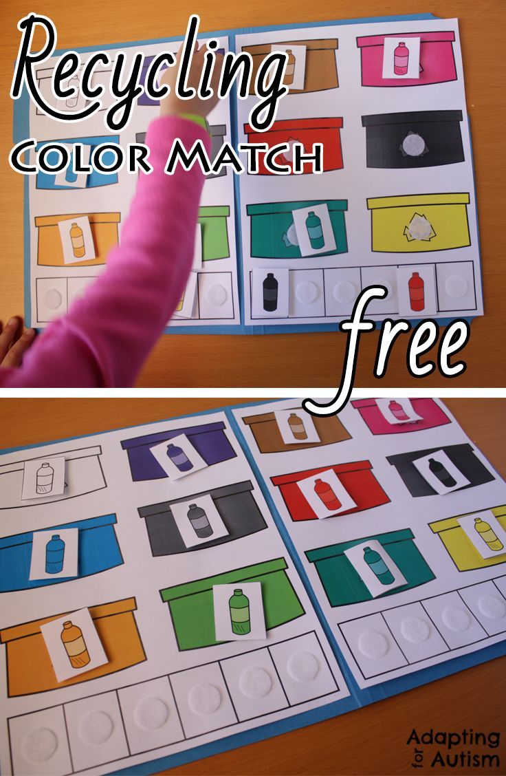 Grab This Free Recycling File Folder Activity To Practice Color Matching This Will Be File Folder Activities Folder Games For Toddlers File Folder Games Free