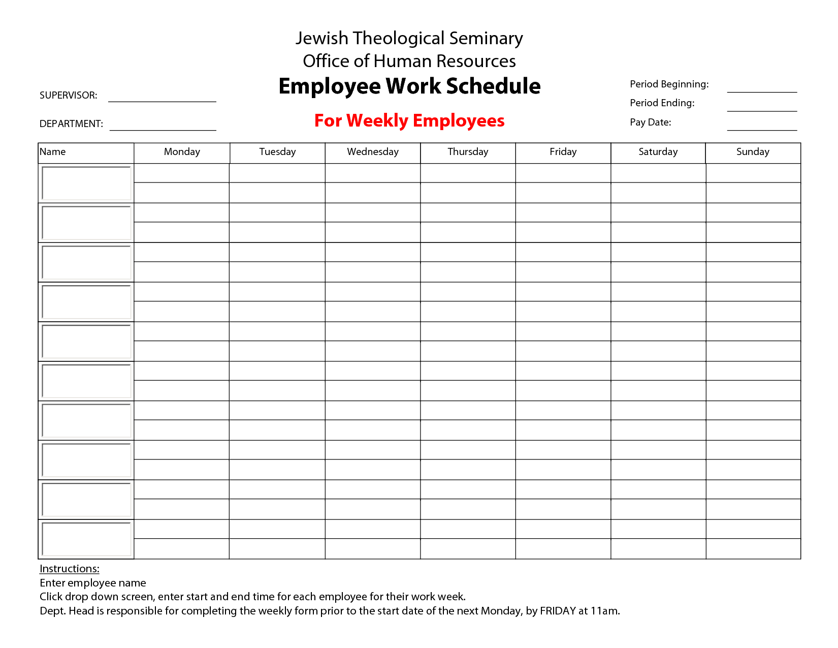 Printable Employee Work Schedule Template Schedule Calendar Monthly Schedule Template Weekly Schedule Template Excel