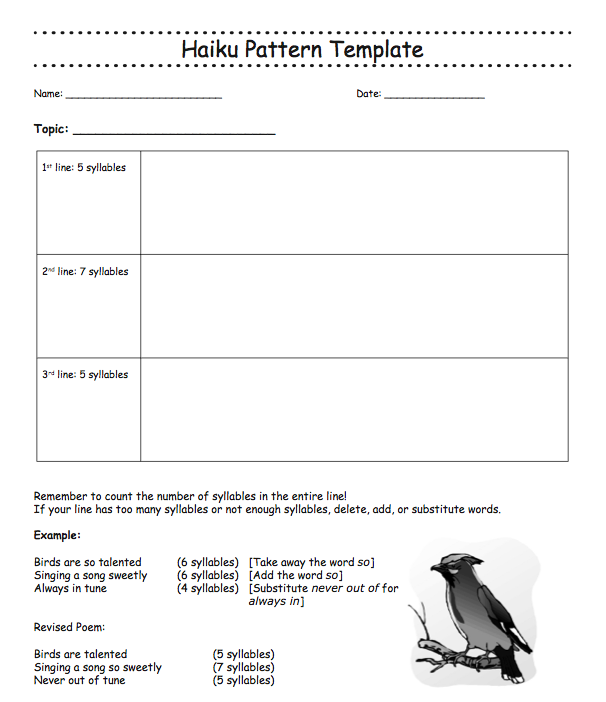 This Template Gives An Outline Of Writing A Haiku Poem As Well As An Example Of How To Manipulate Lines To Make Th Poetry Lessons Writing Poems Teaching Poetry