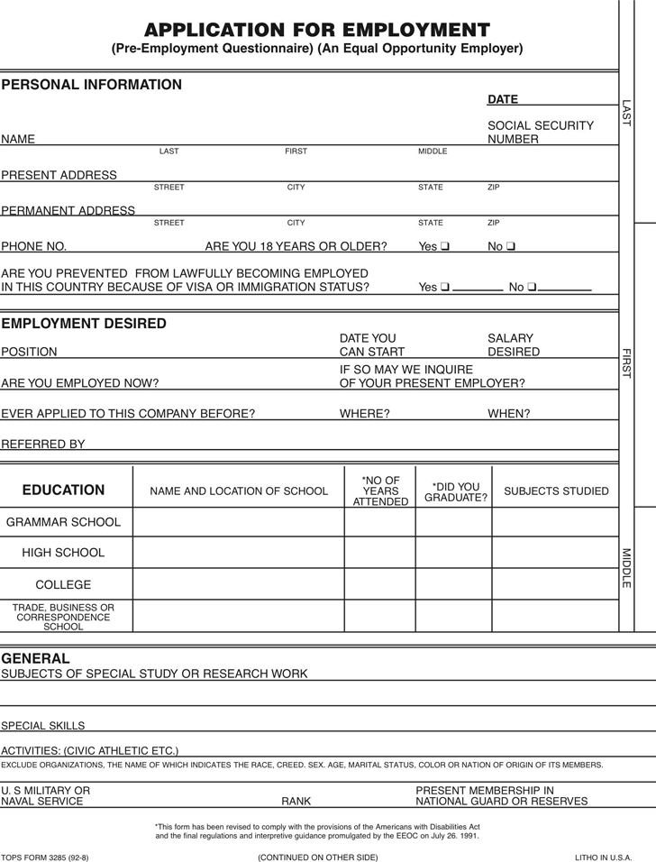Free Application For Employment Form Pdf 2 Page S Employment Form Employment Application Job Application Form